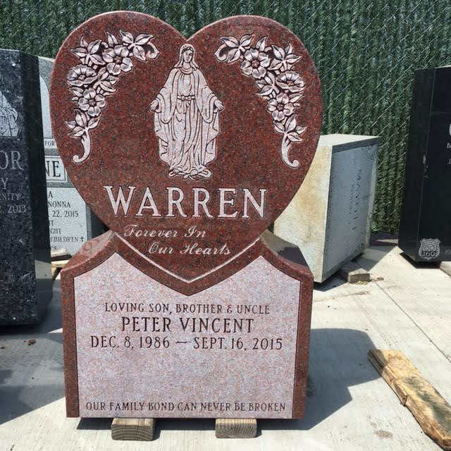 Heart-shaped Red Granite Headstone with Custom Engraving
